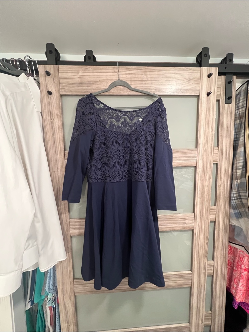 Lilly Pulitzer Navy Crochet Yoke Long Sleeve Dress